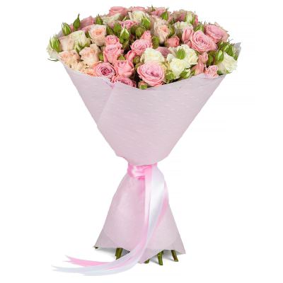 Букет из белых и розовых роз «Белоснежная гармония»