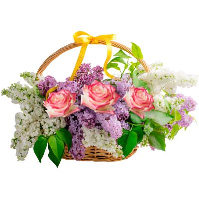 Цветы в корзине «Розовая нежность»