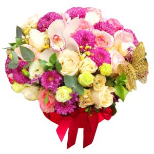 Шляпная коробка с букетом «Золотое очарование»