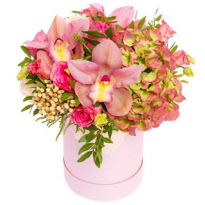 Шляпная коробка с цветами «Розовый восторг»